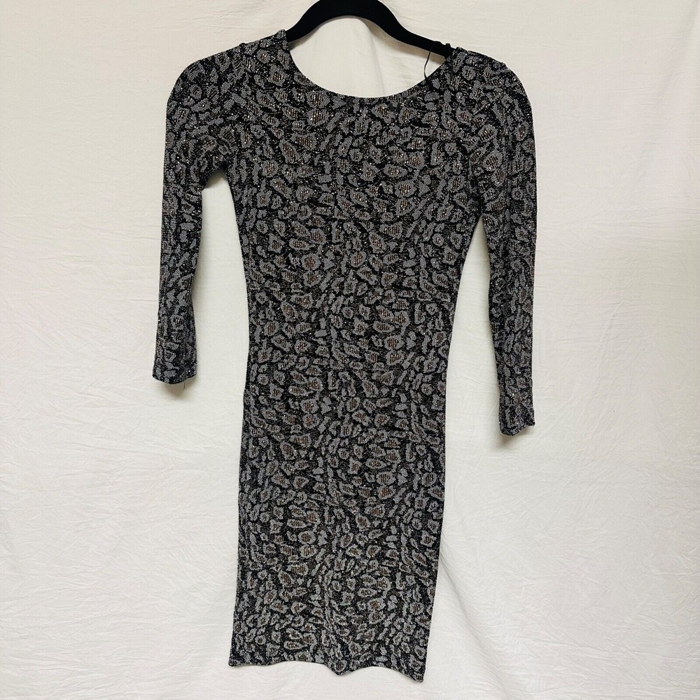 Top Shop‎ beaded dress black sparkly size 4 quarter sleeve Fitted Body Hugging